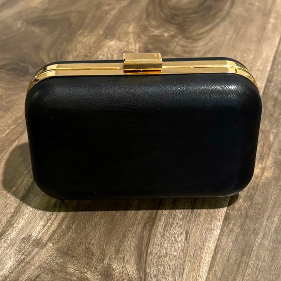 Handbags - Elegant Black Clutch with Gold Accents